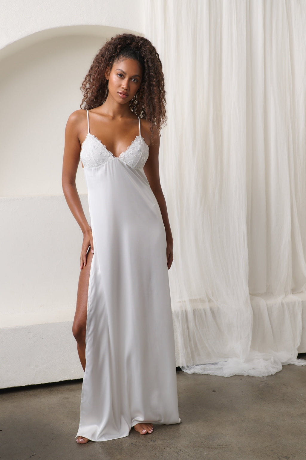 long under dress slip KAT THE LABEL Dylan Maxi in White Ruched Waist Dresses Plus Size Inexpensive Wedding Description Bias Color:Smoked Oak