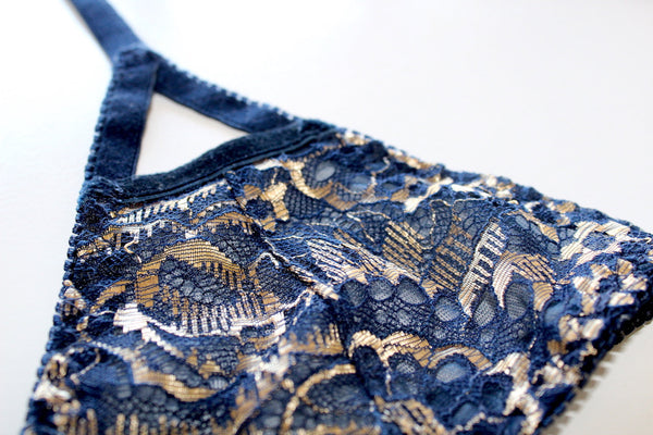 Metallic gold and navy bralette