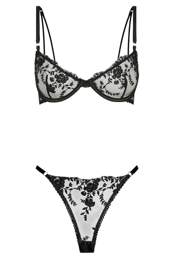 Nicolette Thong Set Black Underwire - Kat the Label Lingerie Australia