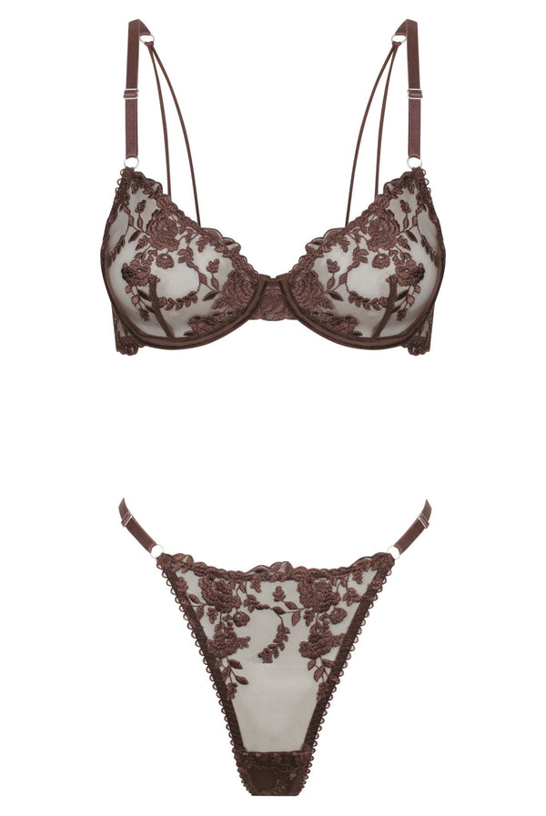 Nicolette Thong Set Espresso Underwire - Kat the Label Lingerie Australia